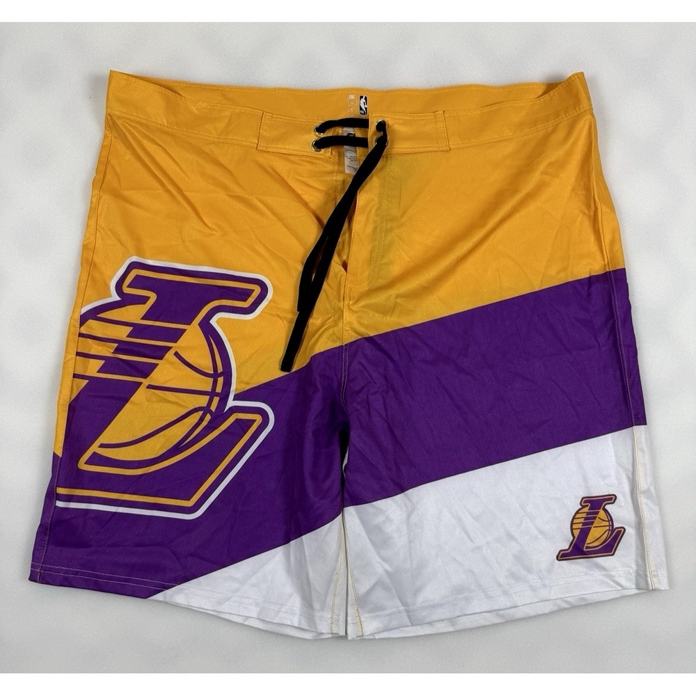 FOCO Los Angeles Lakers Mens 2XL Board Shorts Colorblock Swim Trunks Purple Gold